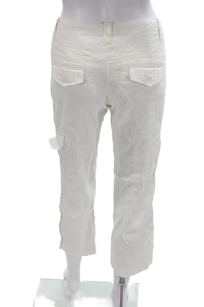 Theory Womens Capri Pants White Linen Button Inseam 28 Size 2