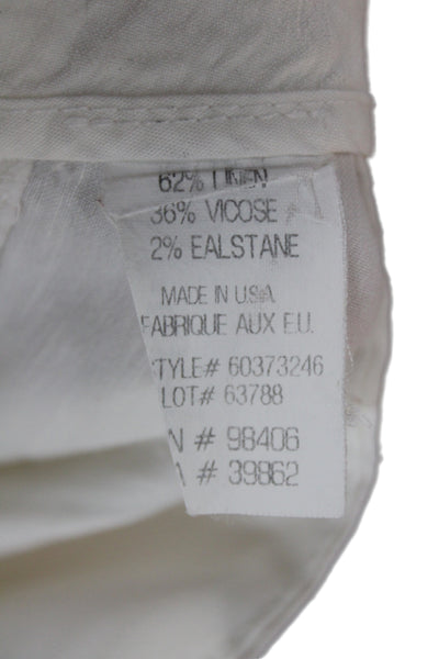 Theory Womens Capri Pants White Linen Button Inseam 28 Size 2