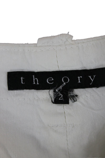 Theory Womens Capri Pants White Linen Button Inseam 28 Size 2