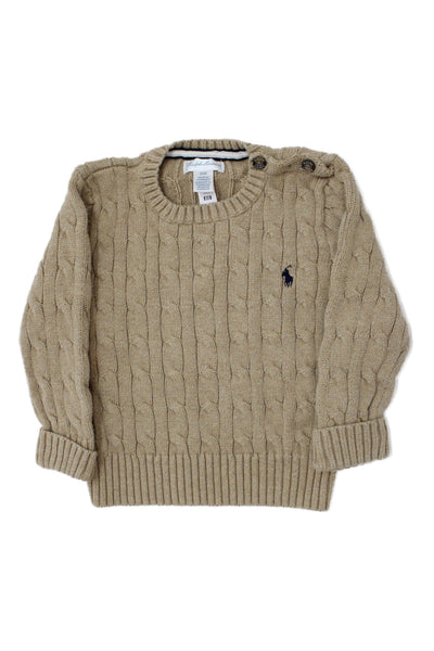 Ralph Lauren Childrens Boys Cable Knit Sweater Beige Cotton Size 24 Months