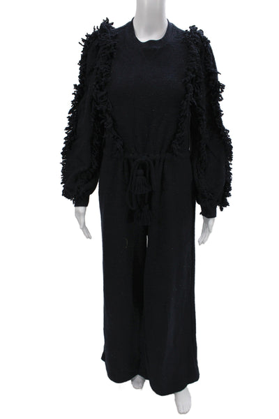 Ulla Johnson Womens Black Flecked Cotton Long Sleeve Jumpsuit Size 0P