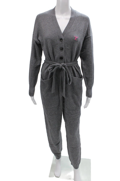 Alex Mill Women Jumpsuit Gray V-Neck Long Sleeve Wool Blend Button Front Size S