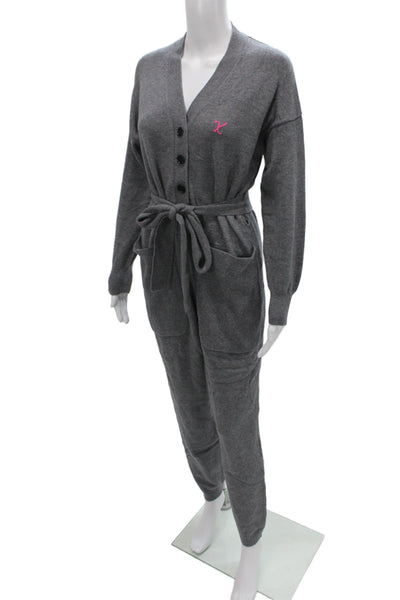 Alex Mill Women Jumpsuit Gray V-Neck Long Sleeve Wool Blend Button Front Size S
