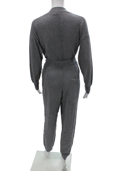 Alex Mill Women Jumpsuit Gray V-Neck Long Sleeve Wool Blend Button Front Size S