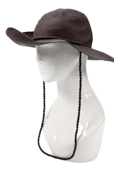 Artesano Womens Straw Beaded Detail Classic Wide Brim Hat Brown Size M