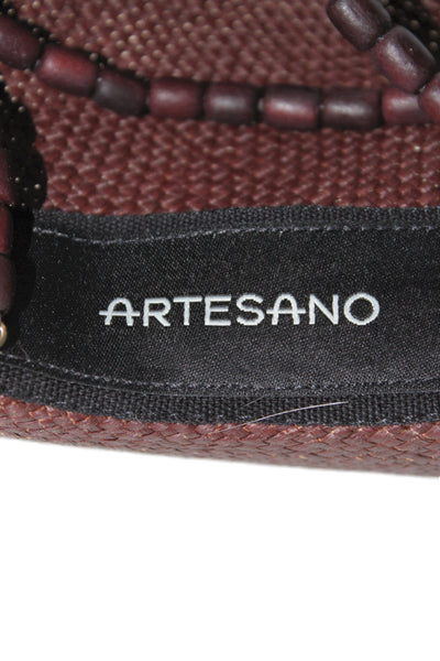 Artesano Womens Straw Beaded Detail Classic Wide Brim Hat Brown Size M