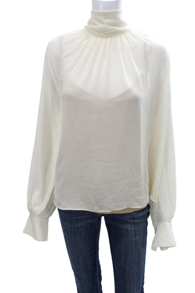 Vince Women Tunic High Neck Long Sleeve Ivory Button Cuff Size L