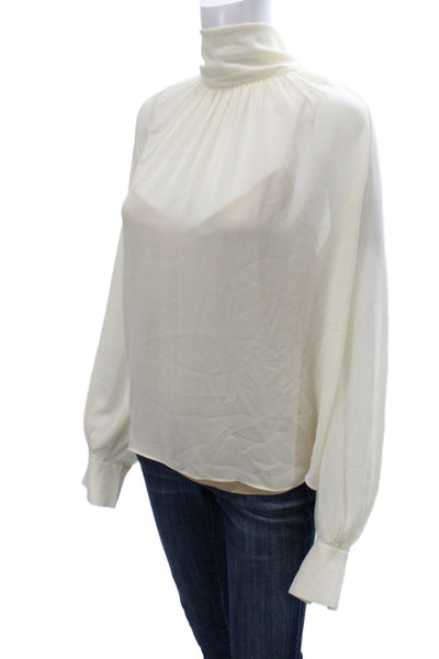 Vince Women Tunic High Neck Long Sleeve Ivory Button Cuff Size L