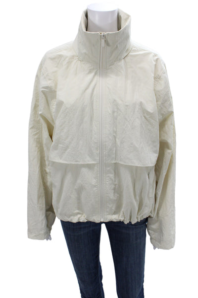 Quince Womens Windbreaker Ivory Recycled Nylon Zip Long Sleeve Size XL