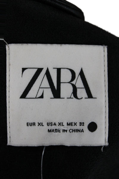 Zara Women Black Collared Long Sleeve Basic Button-Up 100% Polyurethane Size XL