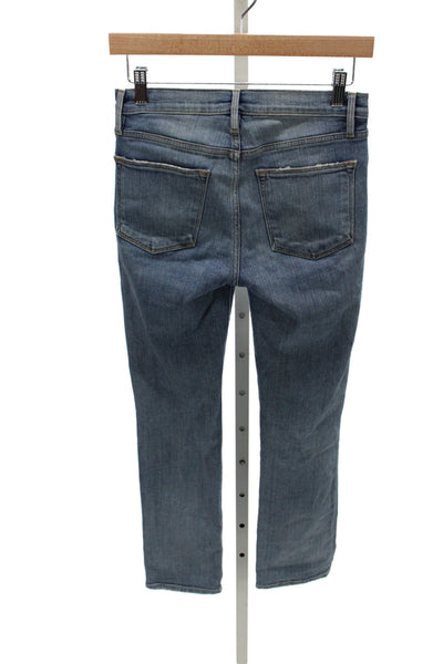 Frame Denim Womens Straight Jeans Distressed Blue Mid Rise Inseam 26 Size 24