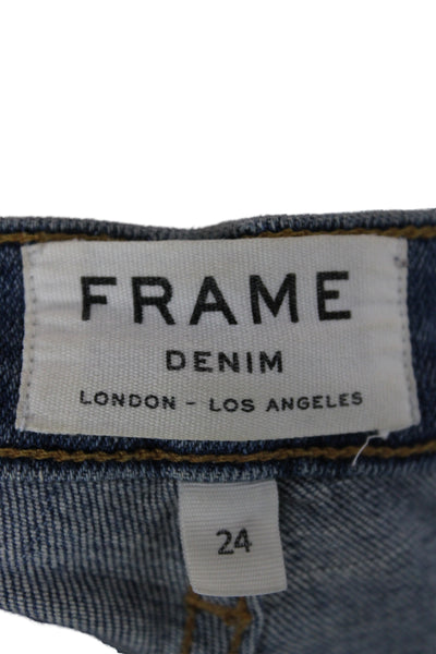 Frame Denim Womens Straight Jeans Distressed Blue Mid Rise Inseam 26 Size 24