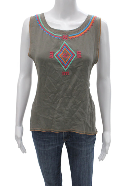 Gypsy 05 Women Gray Silk Scoop Neck Geometric Sleeveless Basic Tank Top Size XS