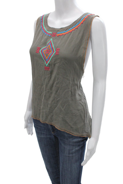 Gypsy 05 Women Gray Silk Scoop Neck Geometric Sleeveless Basic Tank Top Size XS