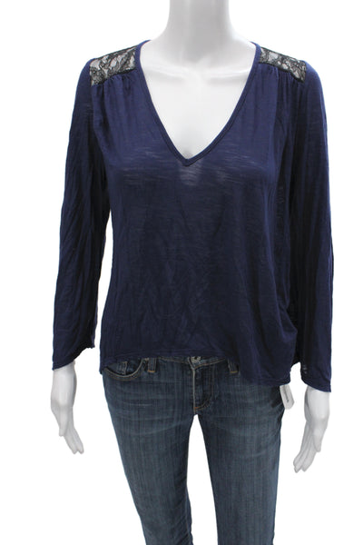 Blue Life Women Basic Blue V Neck Long Sleeve Modal Boho Blouse Size XS