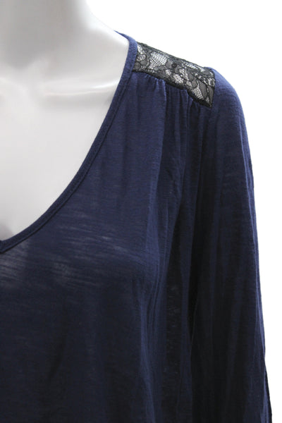 Blue Life Women Basic Blue V Neck Long Sleeve Modal Boho Blouse Size XS