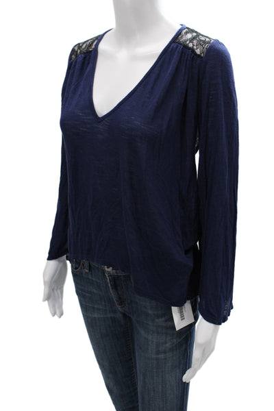 Blue Life Women Basic Blue V Neck Long Sleeve Modal Boho Blouse Size XS