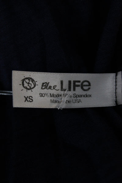 Blue Life Women Basic Blue V Neck Long Sleeve Modal Boho Blouse Size XS