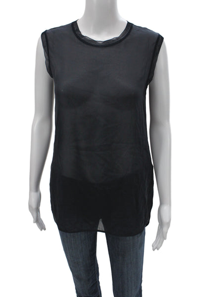 Vince Women Basic Sleeveless Silk Tank Crew Neck Black Size XS