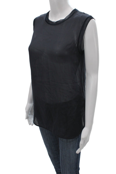 Vince Women Basic Sleeveless Silk Tank Crew Neck Black Size XS