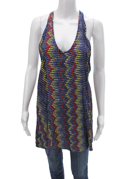 Parker Womens Silk Tunic Tank Scoop Neck Blue Geometric Sleeveless Size XS