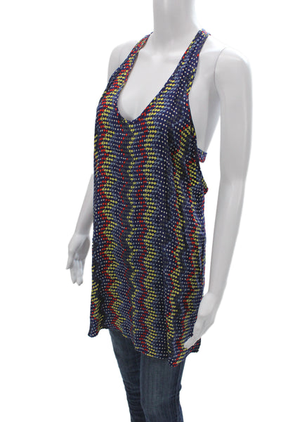 Parker Womens Silk Tunic Tank Scoop Neck Blue Geometric Sleeveless Size XS