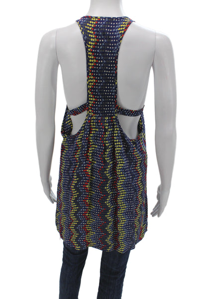 Parker Womens Silk Tunic Tank Scoop Neck Blue Geometric Sleeveless Size XS