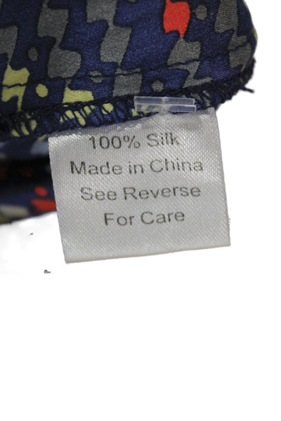 Parker Womens Silk Tunic Tank Scoop Neck Blue Geometric Sleeveless Size XS