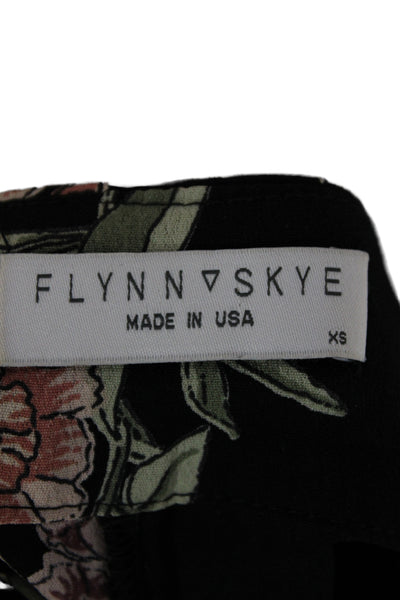 Flynn Skye Women Jumpsuit Black Floral Square Neck Tie Sleeveless Rayon Size XS