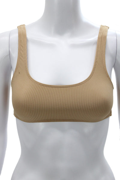 Frankies Bikinis Womens Beige Sport Bra Swim Top Solid Beach Size XS