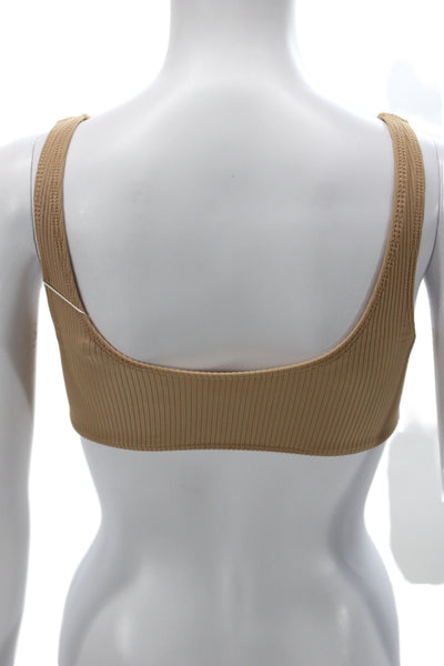 Frankies Bikinis Womens Beige Sport Bra Swim Top Solid Beach Size XS