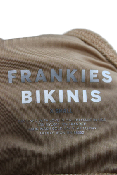 Frankies Bikinis Womens Beige Sport Bra Swim Top Solid Beach Size XS