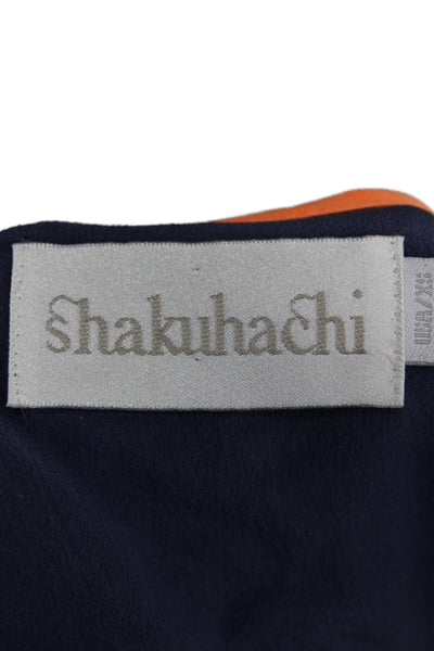 Shakuhachi Women Blue Silk Tunic Blouse Long Sleeve Round Neck Size XS