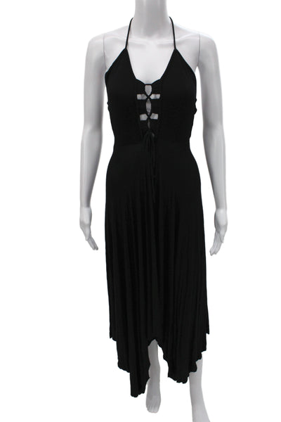 Rachel Pally Women Maxi Dress Black Halter Lace Up Sleeveless Modal Size XS