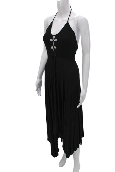 Rachel Pally Women Maxi Dress Black Halter Lace Up Sleeveless Modal Size XS