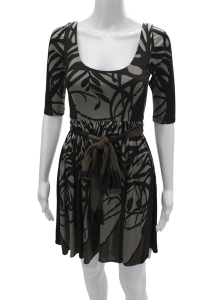 Mara Hoffman Women Fit & Flare Black Silk Scoop Neck 3/4 Sleeve Dress Size XS