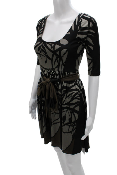 Mara Hoffman Women Fit & Flare Black Silk Scoop Neck 3/4 Sleeve Dress Size XS