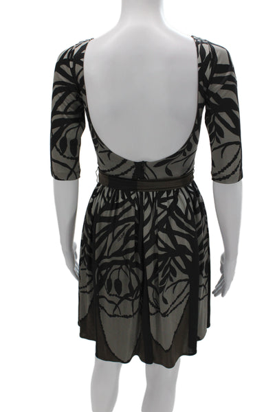 Mara Hoffman Women Fit & Flare Black Silk Scoop Neck 3/4 Sleeve Dress Size XS