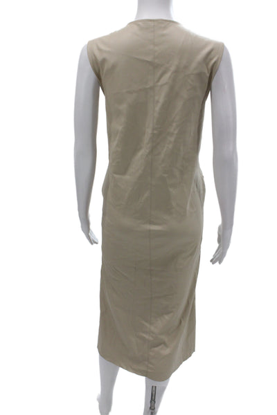 Zara Womens Sheath Dress Beige V Neck Sleeveless Mid Calf Polyester Size XS