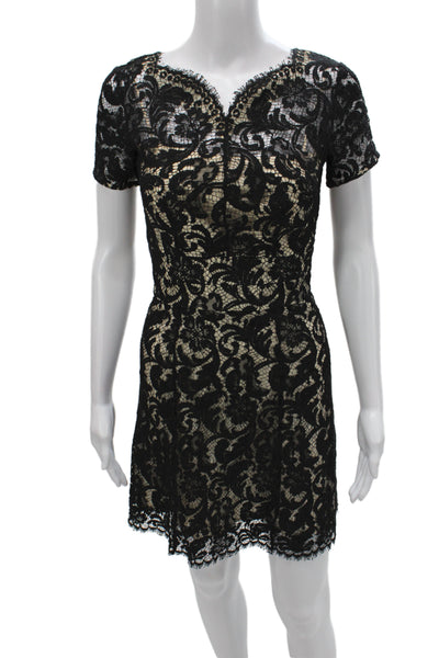 Lover Womens Sheath Floral Black V-Neck Knee Length Zip Dress Size 2