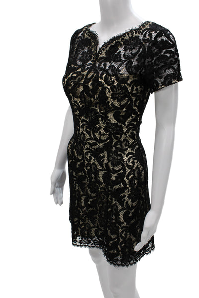 Lover Womens Sheath Floral Black V-Neck Knee Length Zip Dress Size 2