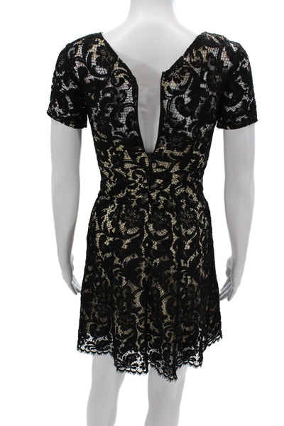 Lover Womens Sheath Floral Black V-Neck Knee Length Zip Dress Size 2