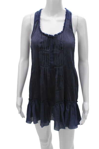Rebecca Taylor Womens Mini Blue Silk Scoop Neck Sleeveless Dress Size 0