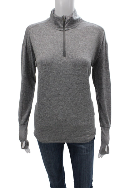 Nike Womens Gray Mock Neck Pullover Long Sleeve Zip Casual Top Size M