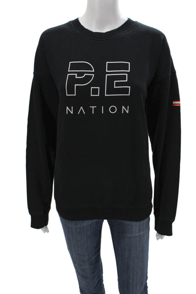 P.E Nation Women Pullover Sweatshirt Black 100% Organic Cotton Athleisure Size M