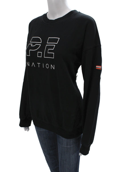 P.E Nation Women Pullover Sweatshirt Black 100% Organic Cotton Athleisure Size M