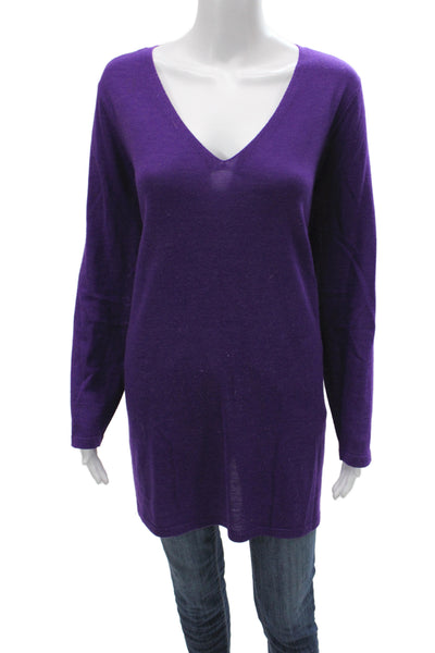 Eileen Fisher Womens Purple V-Neck Merino Pullover Sweater Long Sleeve Size 1X