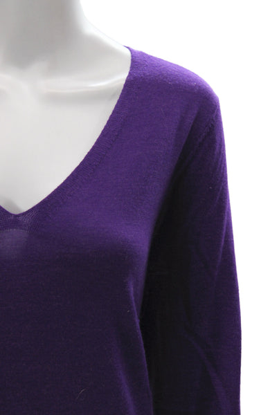 Eileen Fisher Womens Purple V-Neck Merino Pullover Sweater Long Sleeve Size 1X