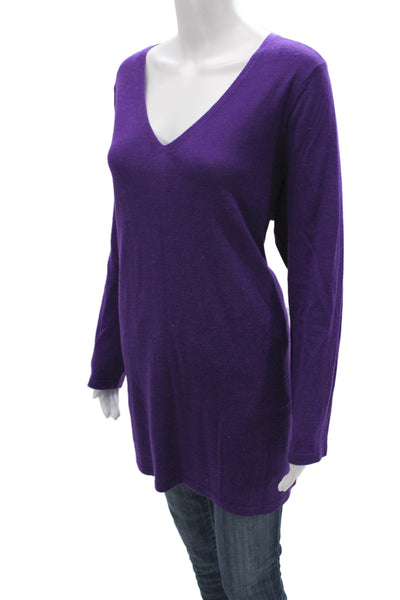 Eileen Fisher Womens Purple V-Neck Merino Pullover Sweater Long Sleeve Size 1X