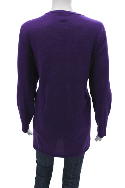 Eileen Fisher Womens Purple V-Neck Merino Pullover Sweater Long Sleeve Size 1X